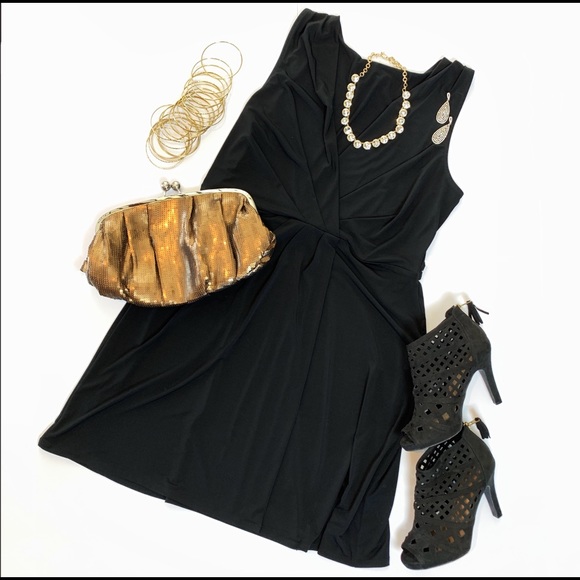 NWT Lane Bryant Black Knit Ruched V-Neck Dress - Picture 1 of 5